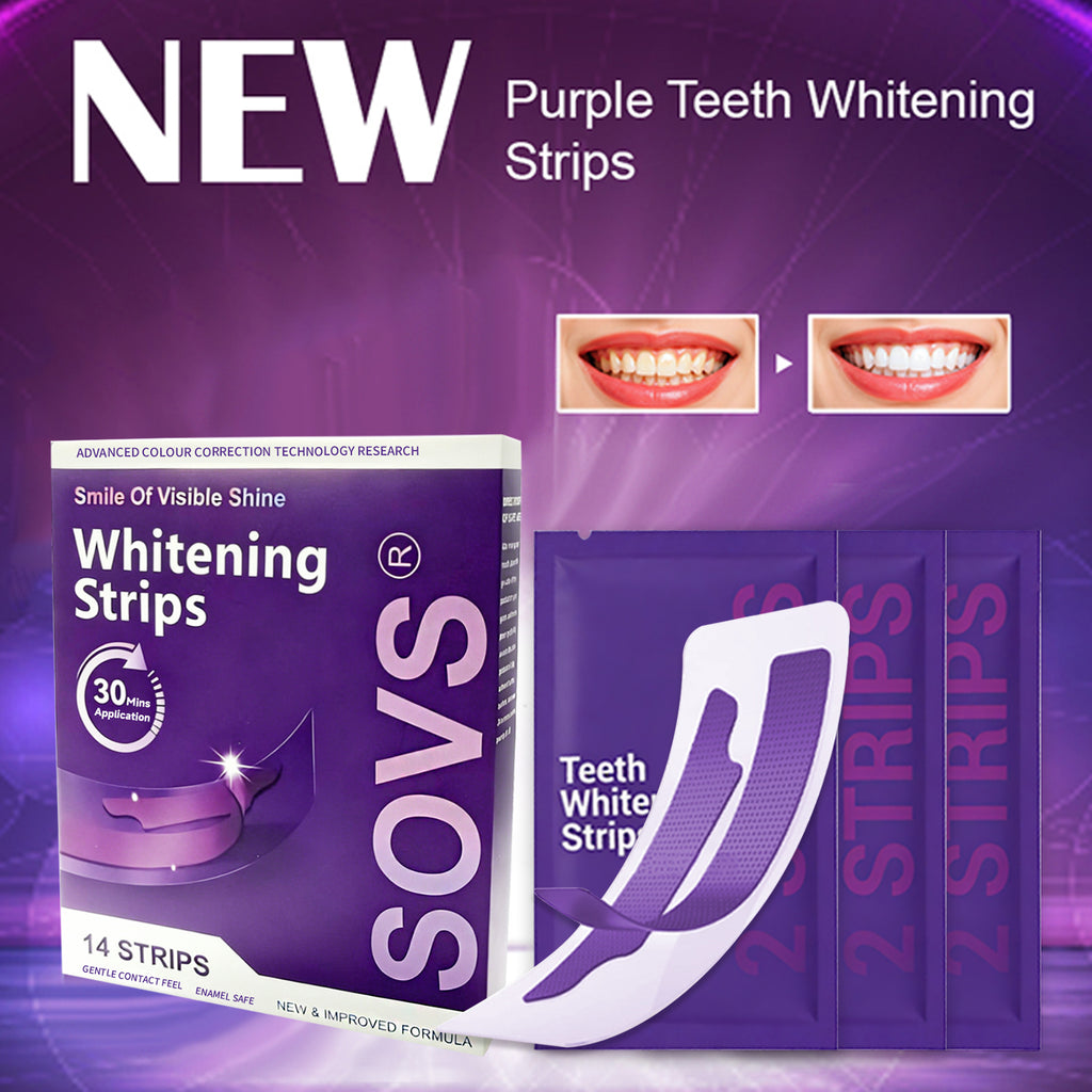 [Buy 1 Get 1 Free] SOVS Purple Teeth Whitening Strips – Gentle Oral Care for a Brighter-Looking Smile, Helps Reduce the Appearance of Surface Stains, Peroxide-Free,Supporting Everyday Confidence, 14 Strips per Pack