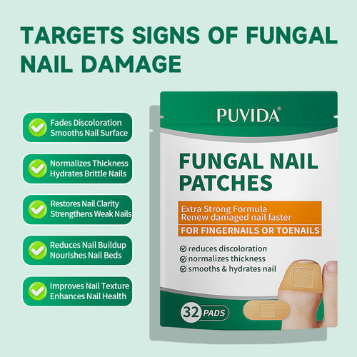 PUVIDA Fungal Nail Patches, 32 Pads Extra Strength Nail Repair Strips for Toenail & Fingernail, Restores Discolored, Thickened, Brittle Nails, 8-Week Nail Renewal Treatment
