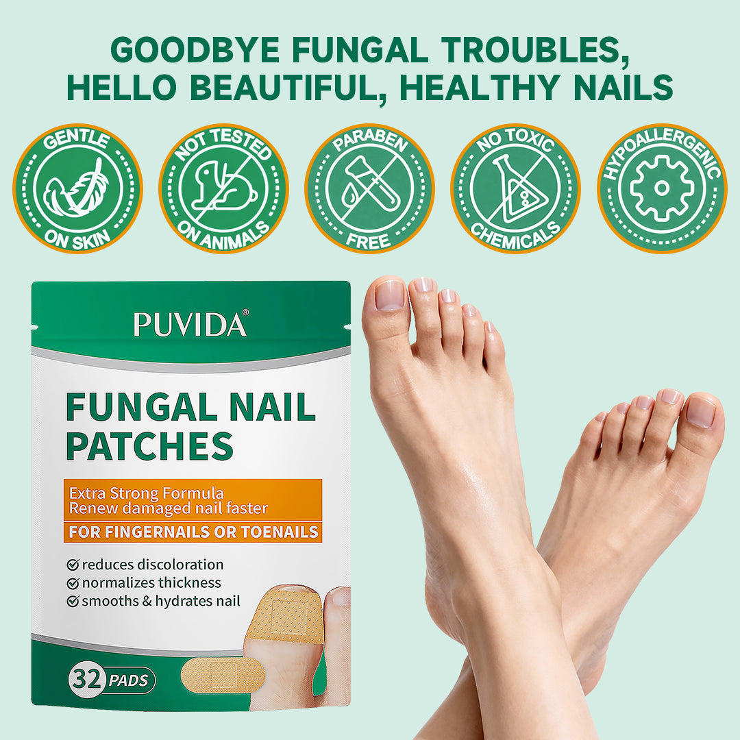 Parches para Uñas con Hongos PUVIDA, 32 Almohadillas Extra Fuertes para Reparación de Uñas de Pies y Manos, Restaura Uñas Decoloradas, Engrosadas y Quebradizas, Tratamiento de Renovación de Uñas de 8 Semanas