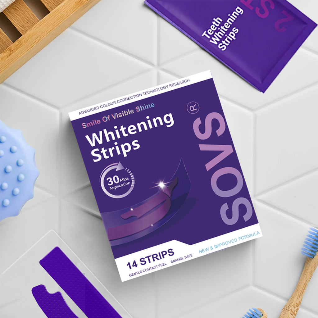 [Buy 1 Get 1 Free] SOVS Purple Teeth Whitening Strips – Gentle Oral Care for a Brighter-Looking Smile, Helps Reduce the Appearance of Surface Stains, Peroxide-Free,Supporting Everyday Confidence, 14 Strips per Pack